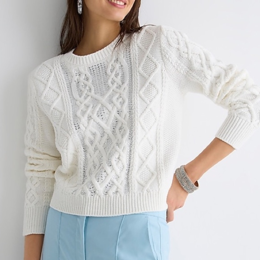 JCrew NWT cable knit sweater with crystal details